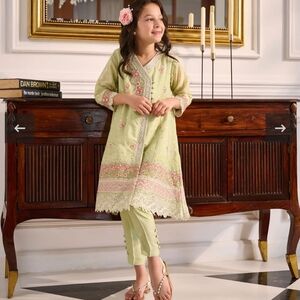 Dhanak Kids Anarkali green dress.